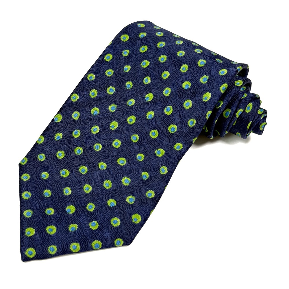 Bally Made in Italy Silk Tie Navy Blue Green Dotted Business Formal‎ Necktie